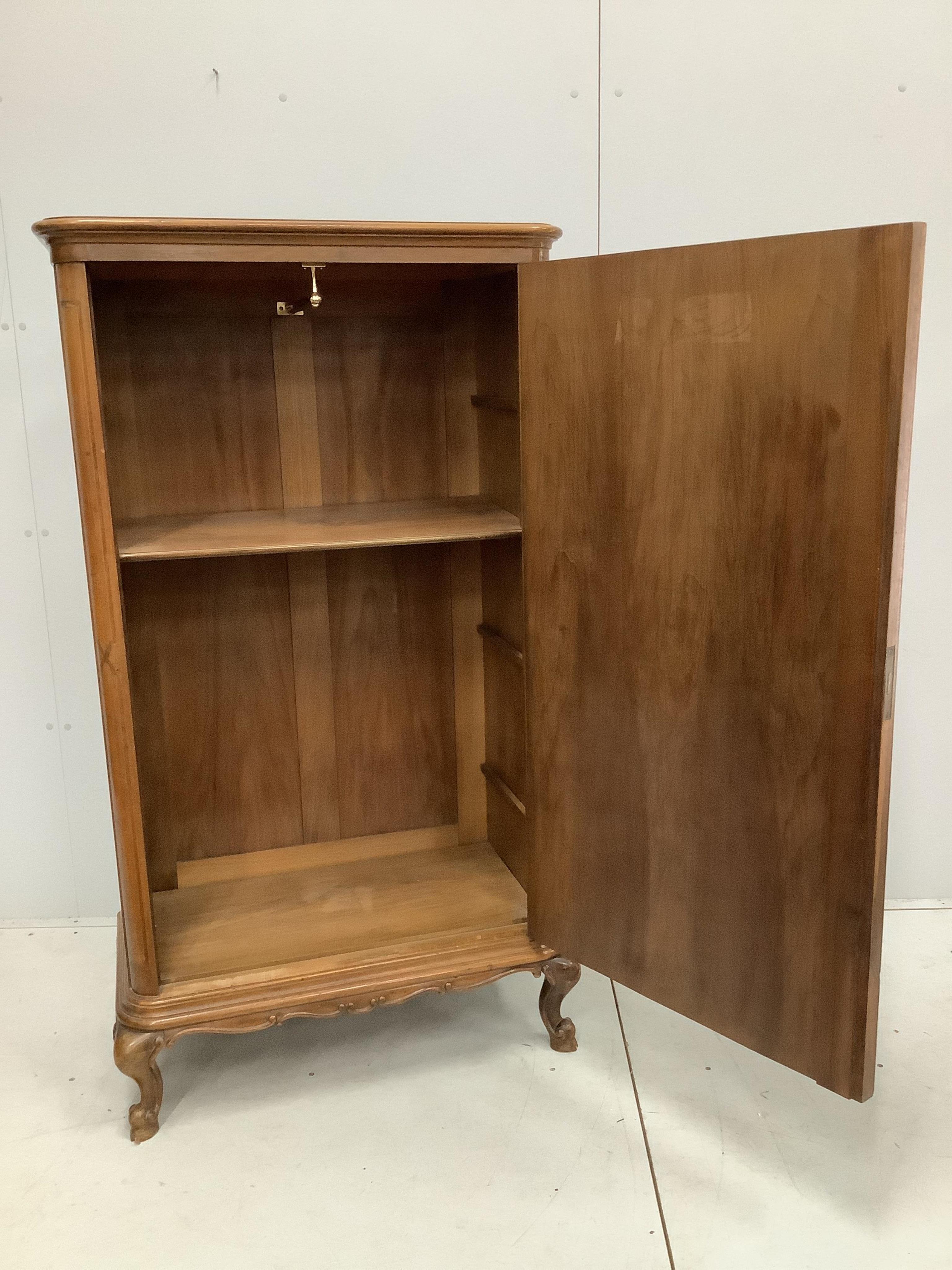 A small French banded walnut wardrobe, width 80cm, depth 43cm, height 148cm. Condition - good